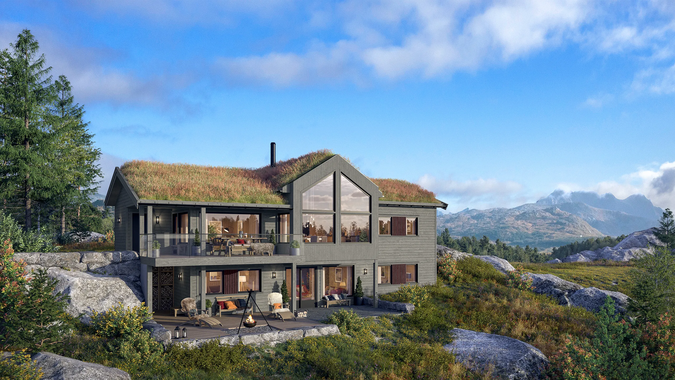 Modernisert bustad ute med ny kledning og terrasse
