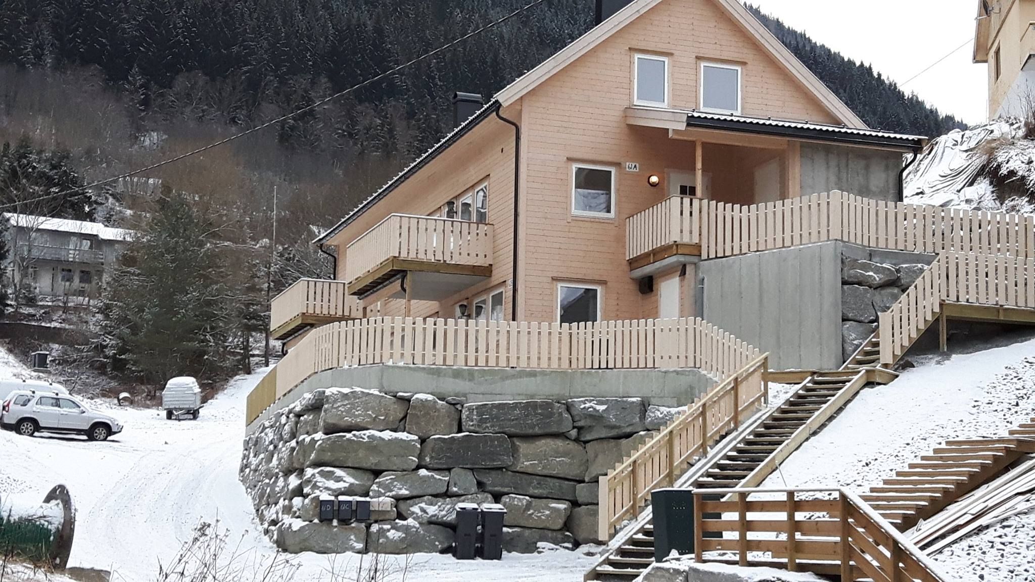 Ferdigstilt hus med steinelement